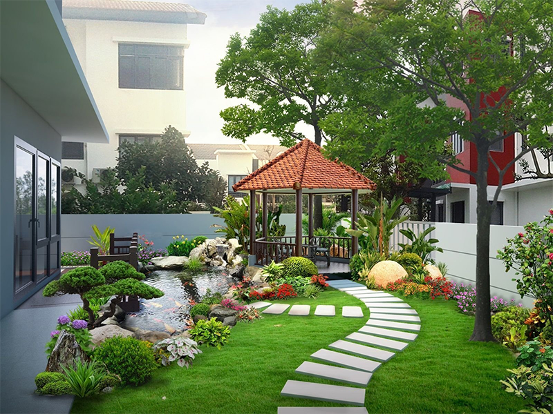 thiết kế thi công tiểu cảnh sân vườn 
