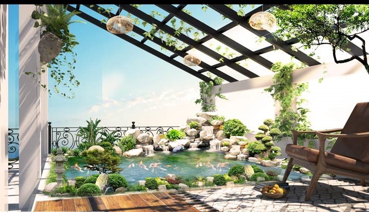 xây hồ cá koi ngoài trời