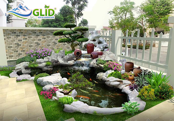 Thiết kế cảnh quan sân vườn biệt thự có hồ cá koi mini